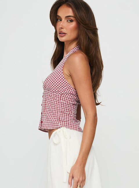 Isolda Halter Top Red Check