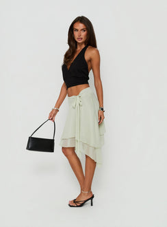 Ophella Tie Waist Chiffon Midi Skirt Sage