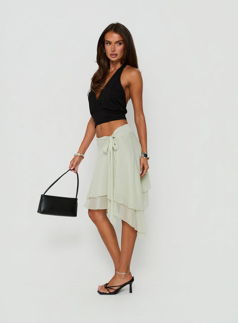 Ophella Tie Waist Chiffon Midi Skirt Sage