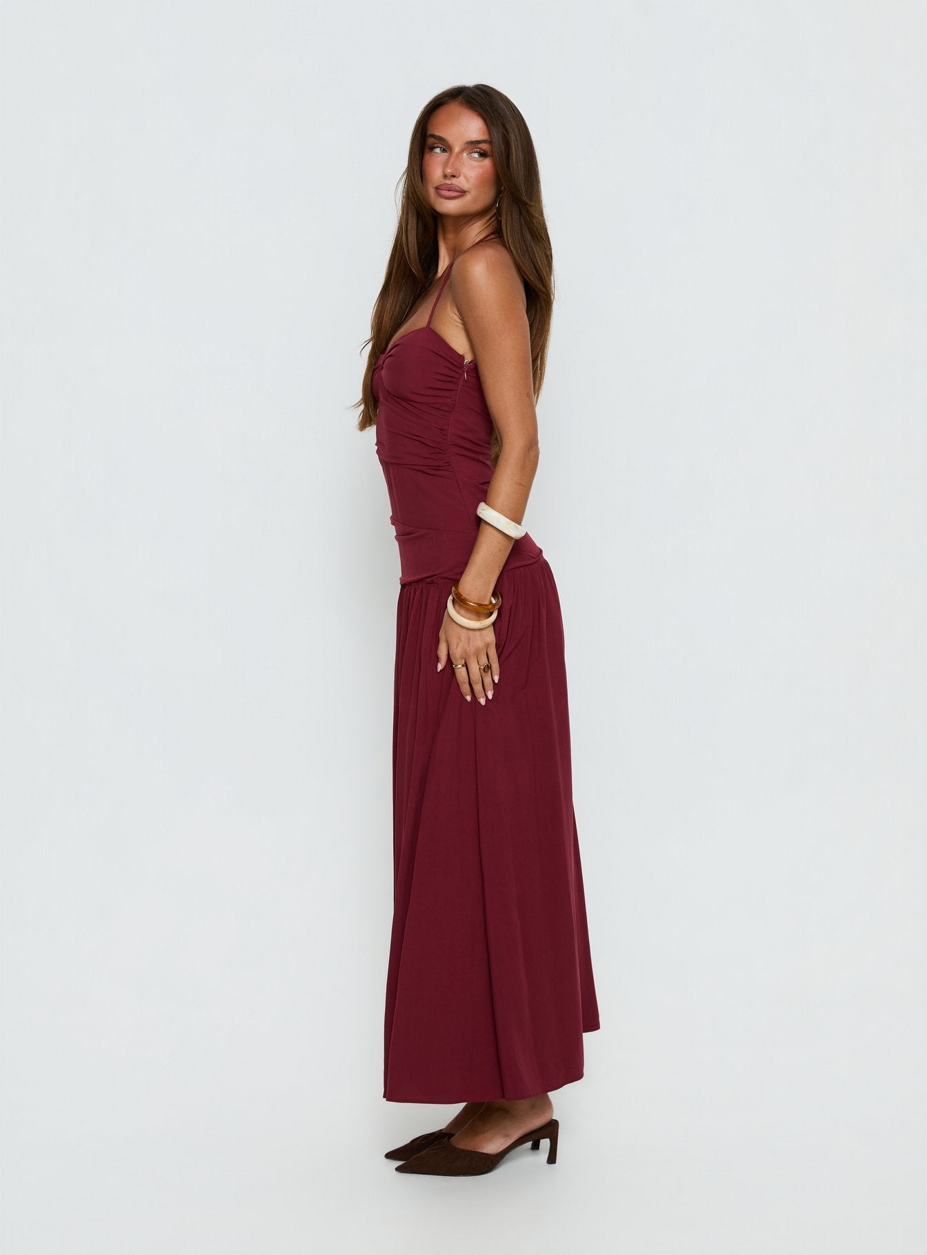 Marguerite Halter Maxi Dress Ruby Wine