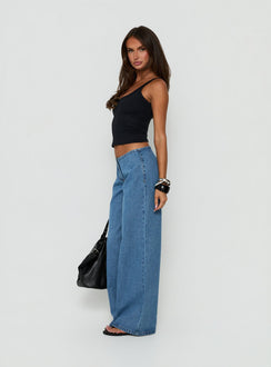 Hereos Mid Rise Baggy Leg Jeans Bright Blue Wash