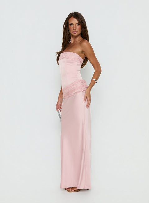 Sura Strapless Lace Detail Maxi Dress Pink