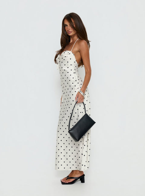 Costella Halter Satin Maxi Dress Cream Polka Dot