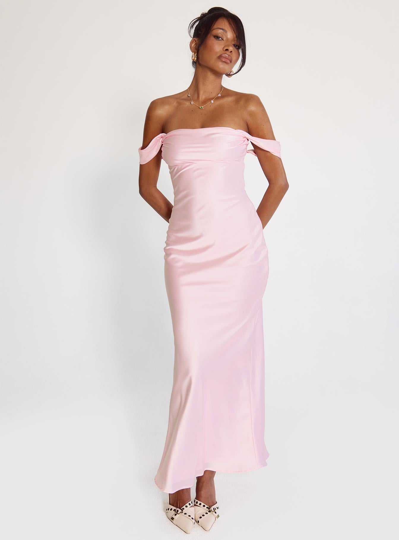 Azura Off The Shoulder Maxi Dress Pink Princess Polly
