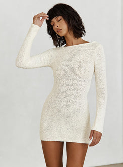Cosy Up Long Sleeve Boucle Mini Dress | Cream | Womens | Princess Polly Cosy Up Long Sleeve Boucle Mini Dress | Cream | Womens | Princess Polly