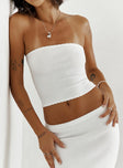 front view of model wearing Princess Polly Huckle Tube Top White Sleeveless straight 