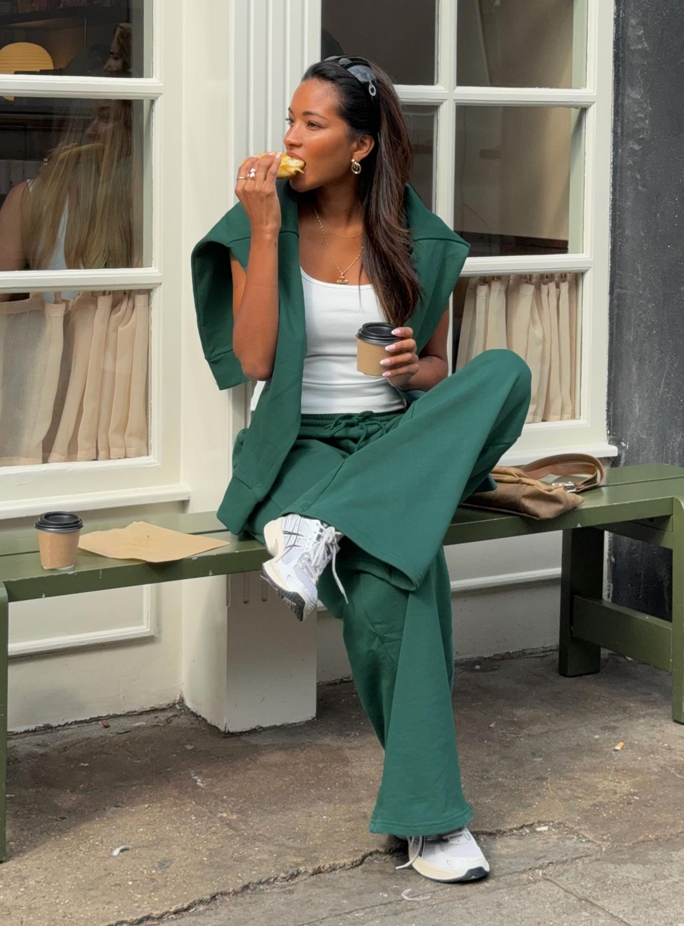 side view of model wearing Princess Polly All Day Straight Leg Sweatpants Green 