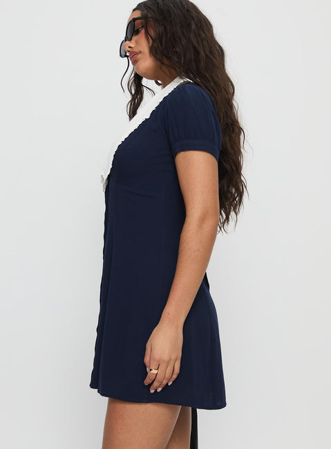 Fabiola Collared Mini Dress Navy | Princess Polly Fabiola Collared Mini Dress Navy | Princess Polly