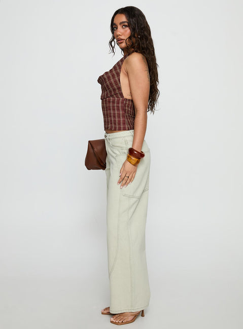 side view of model wearing Princess Polly Amargo Baggy Leg Stitch Detail Denim Jeans Sage Wash Mid Rise Jeans 