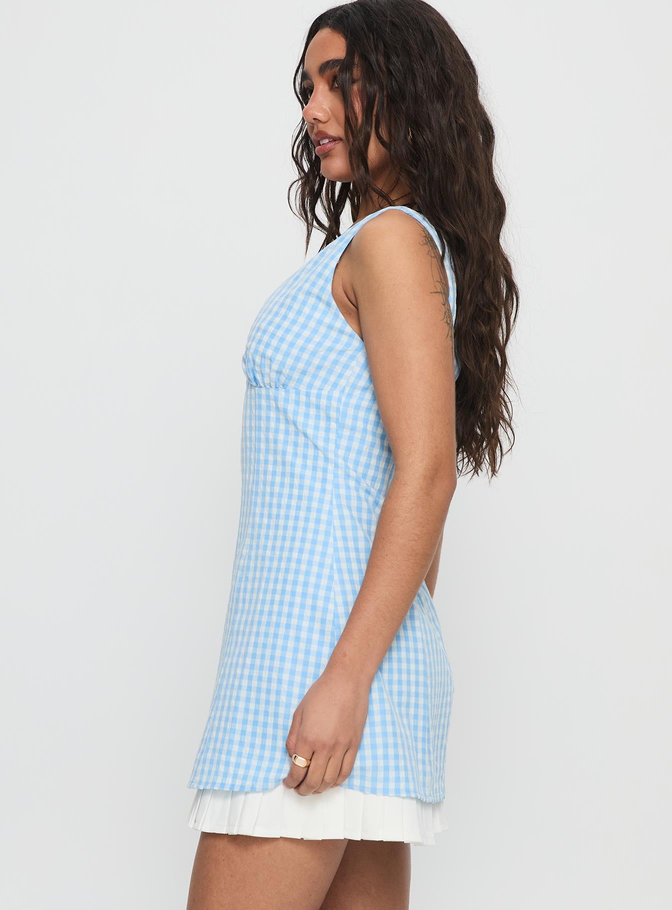 Evielle Underskirt Mini Dress Blue Check | Princess Polly