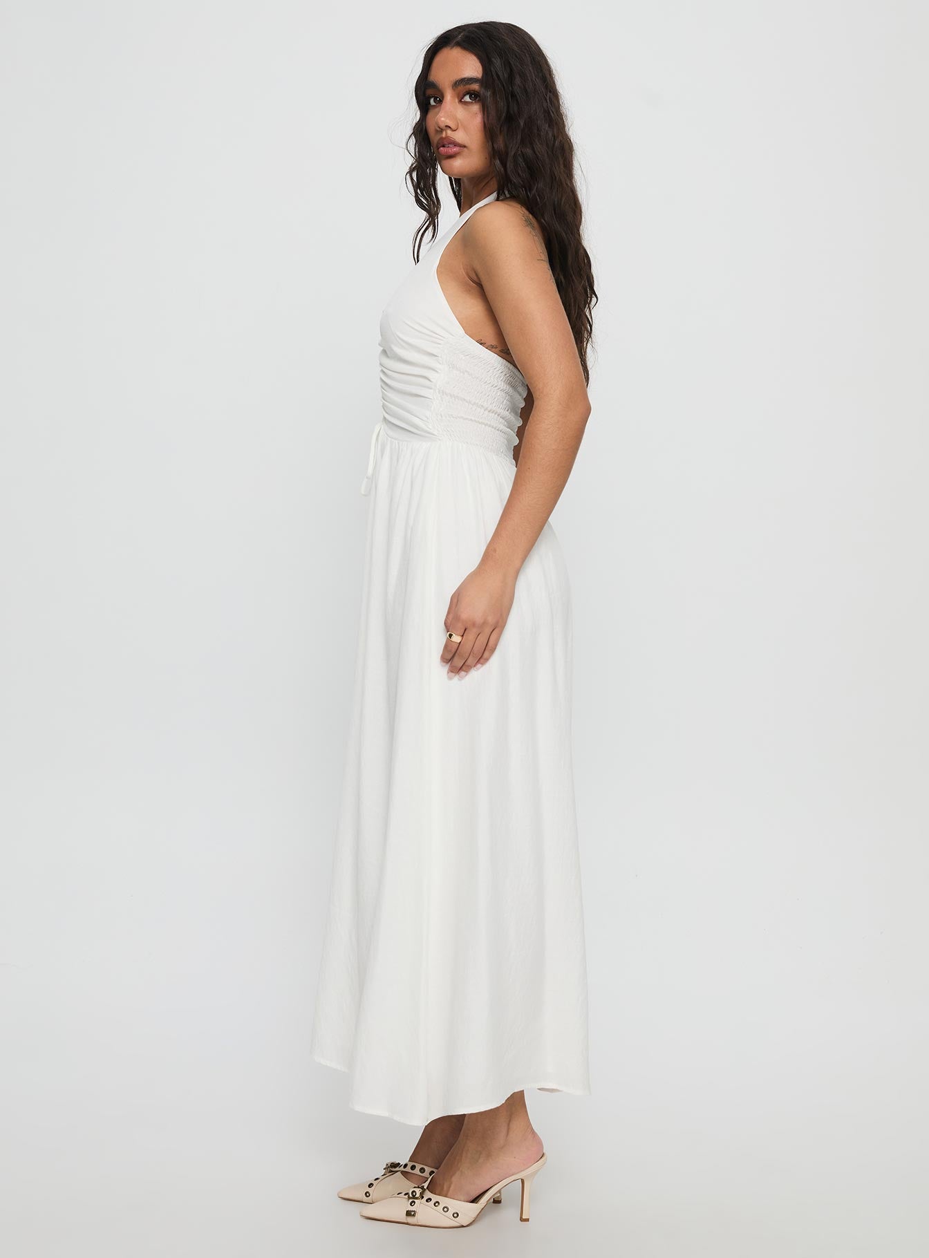 Jozefine Halter Ruched Maxi Dress White