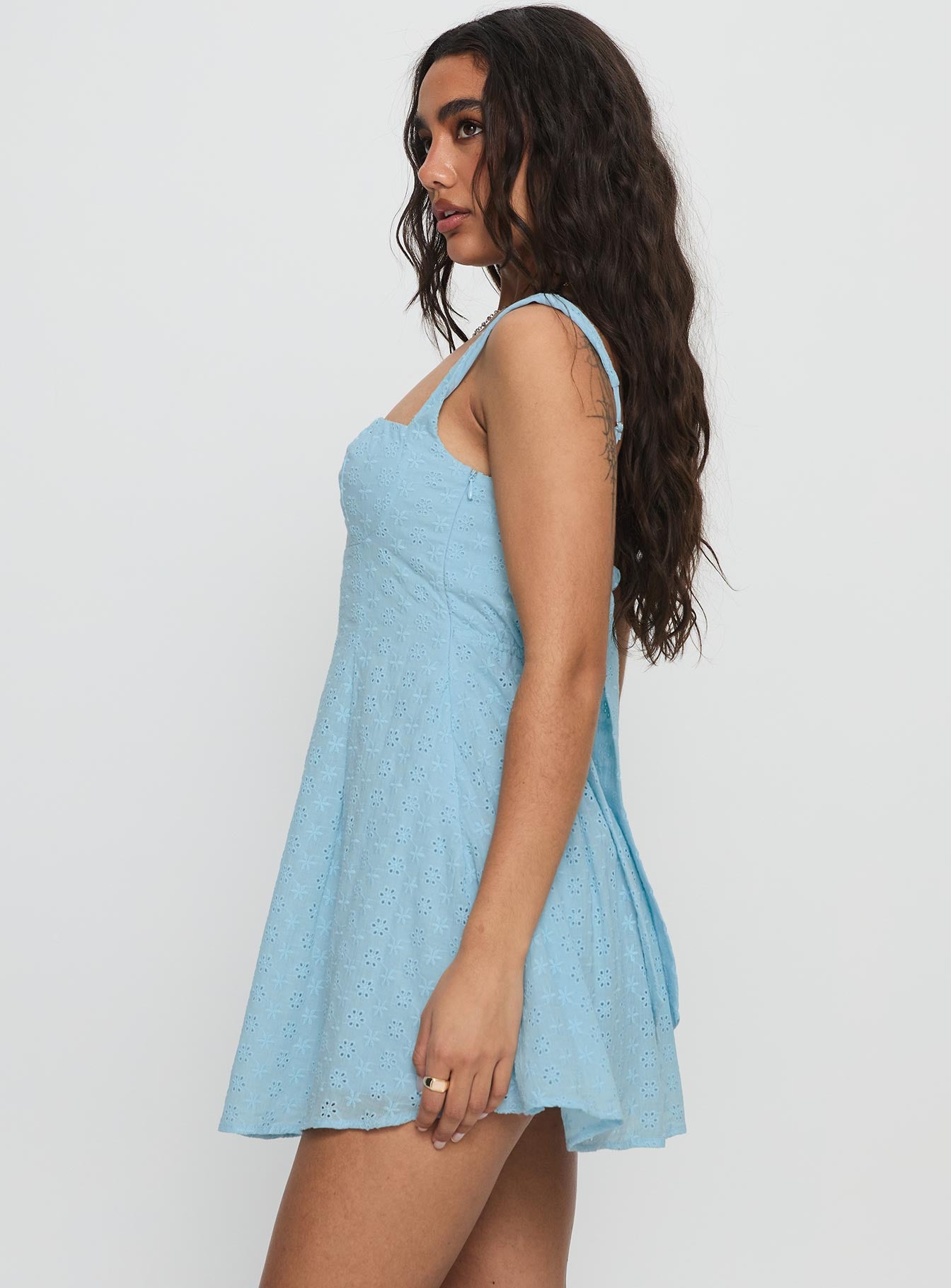 Xanthus Embroidered Mini Dress Blue | Princess Polly Xanthus Embroidered Mini Dress Blue | Princess Polly