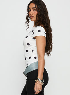 Truthfully Low Back Top White Polka