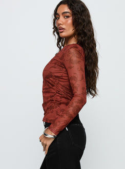 People Watching Long Sleeve Top Red Floral