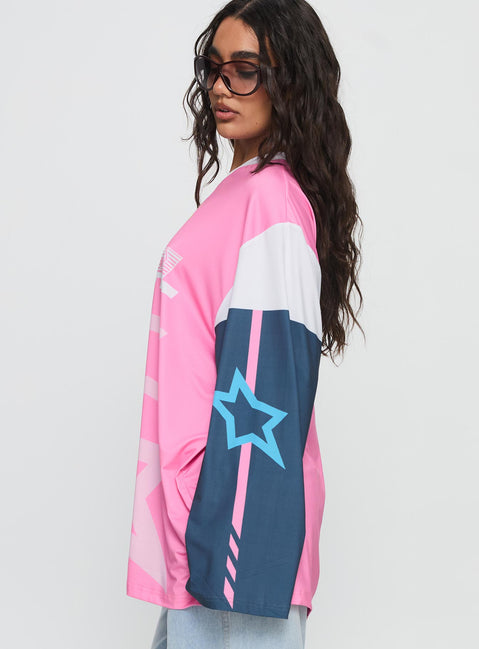 Revival Moto Long Sleeve Jersey Top Pink