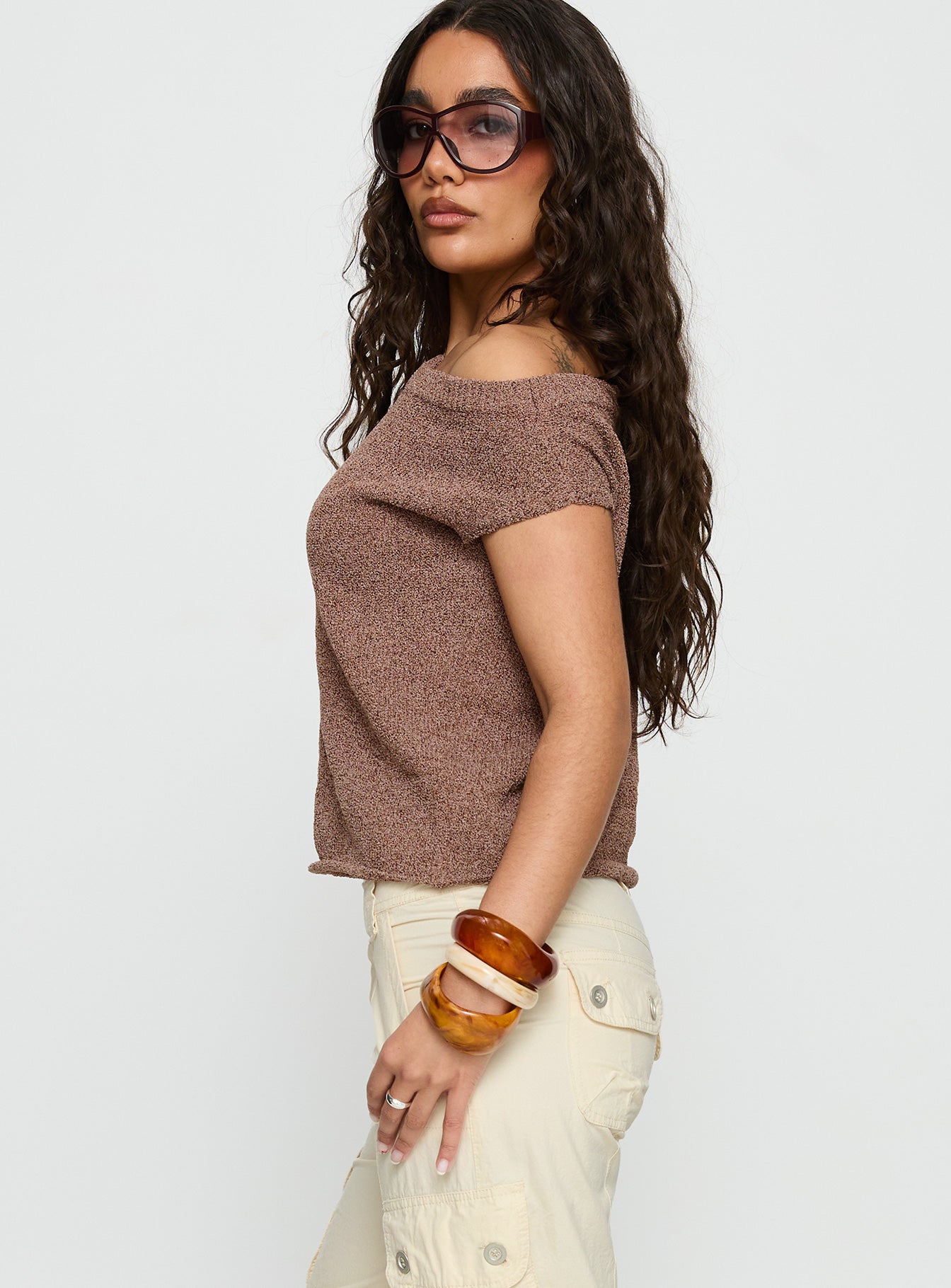 Ashfield Off Shoulder Top Brown