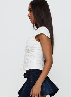 side view of model wearing Princess Polly Indulgence Corset Top White Short Sleeves V-Neck 
