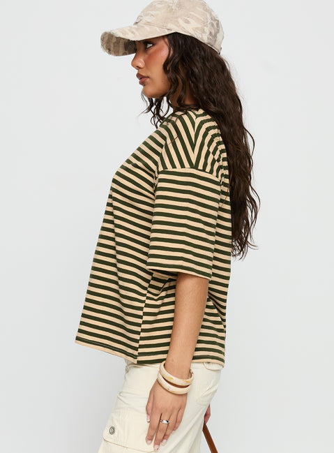 Settle Down Short Sleeve Top Green / Cream Stripe