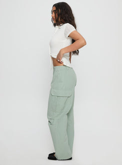 side view of model wearing Princess Polly Elanthea Cargo Pants Green High Waisted Pants 