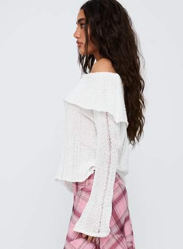 So Gone Off Shoulder Knit Sweater White