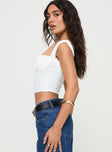 White Crop top Ruched bust, sweetheart neckline, fixed shoulder straps, wired cups