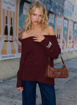 Parkley Boucle Off The Shoulder Sweater Burgundy