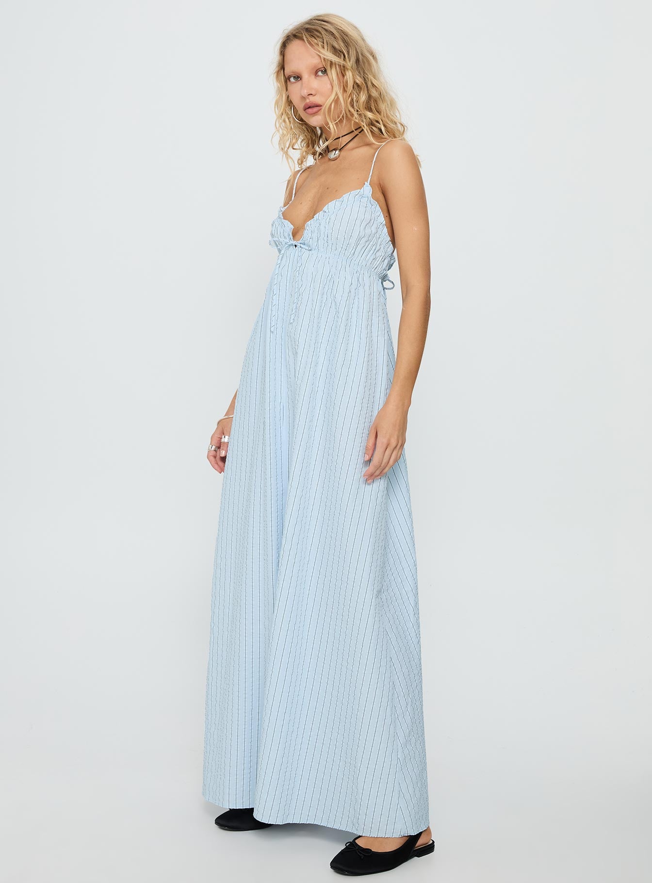 Avelyn Shirred Maxi Dress Blue Stripe