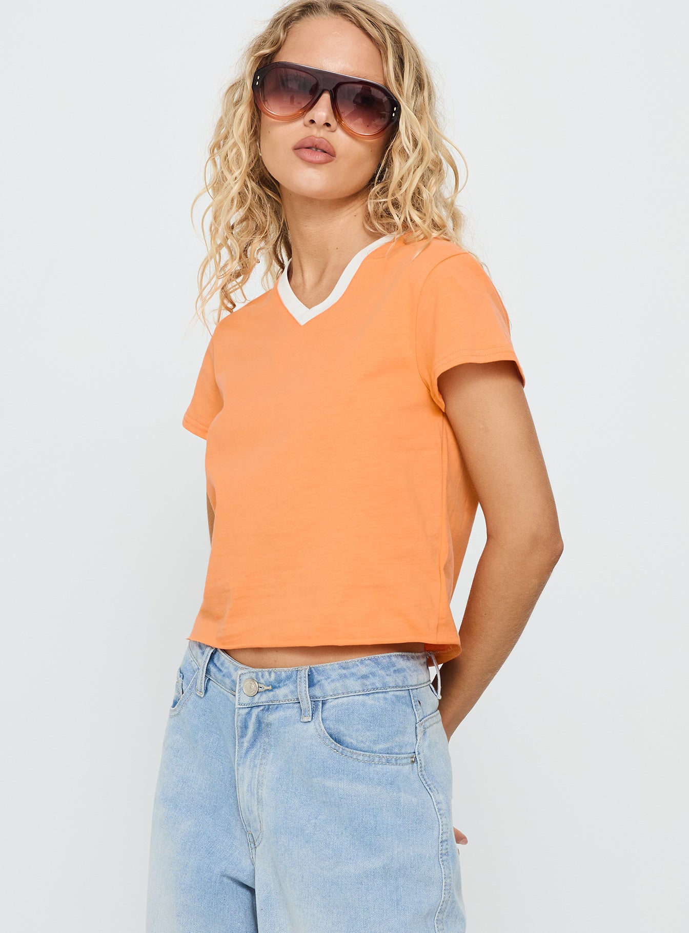 That Way V Neck Top Orange / White