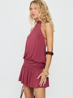 Lealeia Halter Slouch Mini Dress Plum