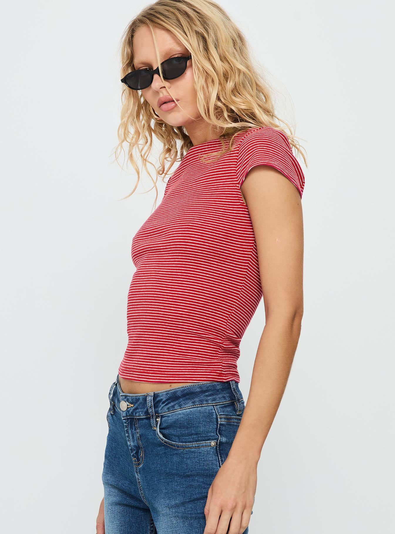 Nyren Low Back Boatneck Top Red Stripe
