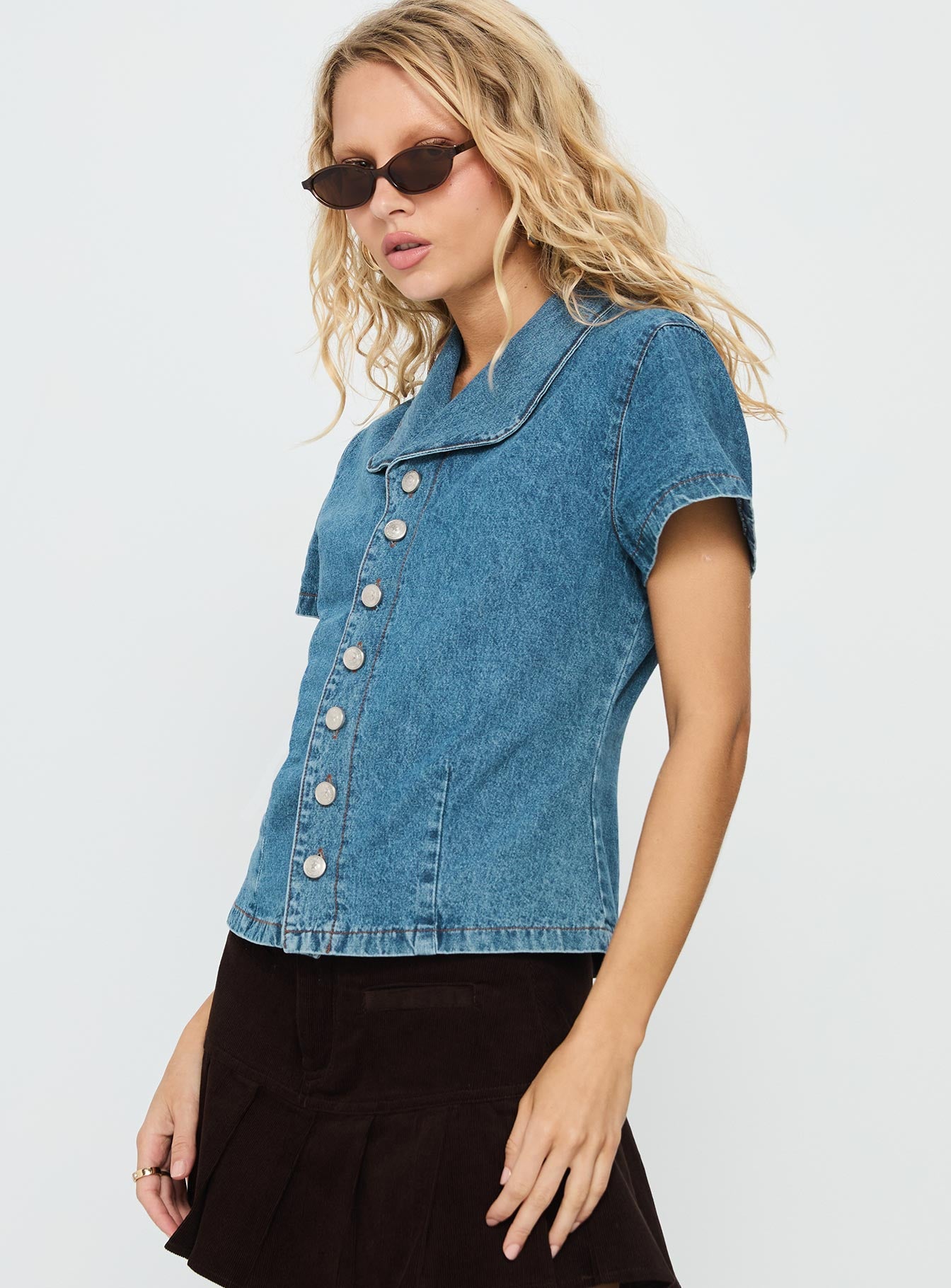 Ellix Button Up Top Blue Denim