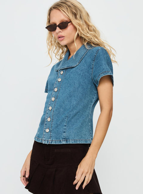 Ellix Button Up Top Blue Denim