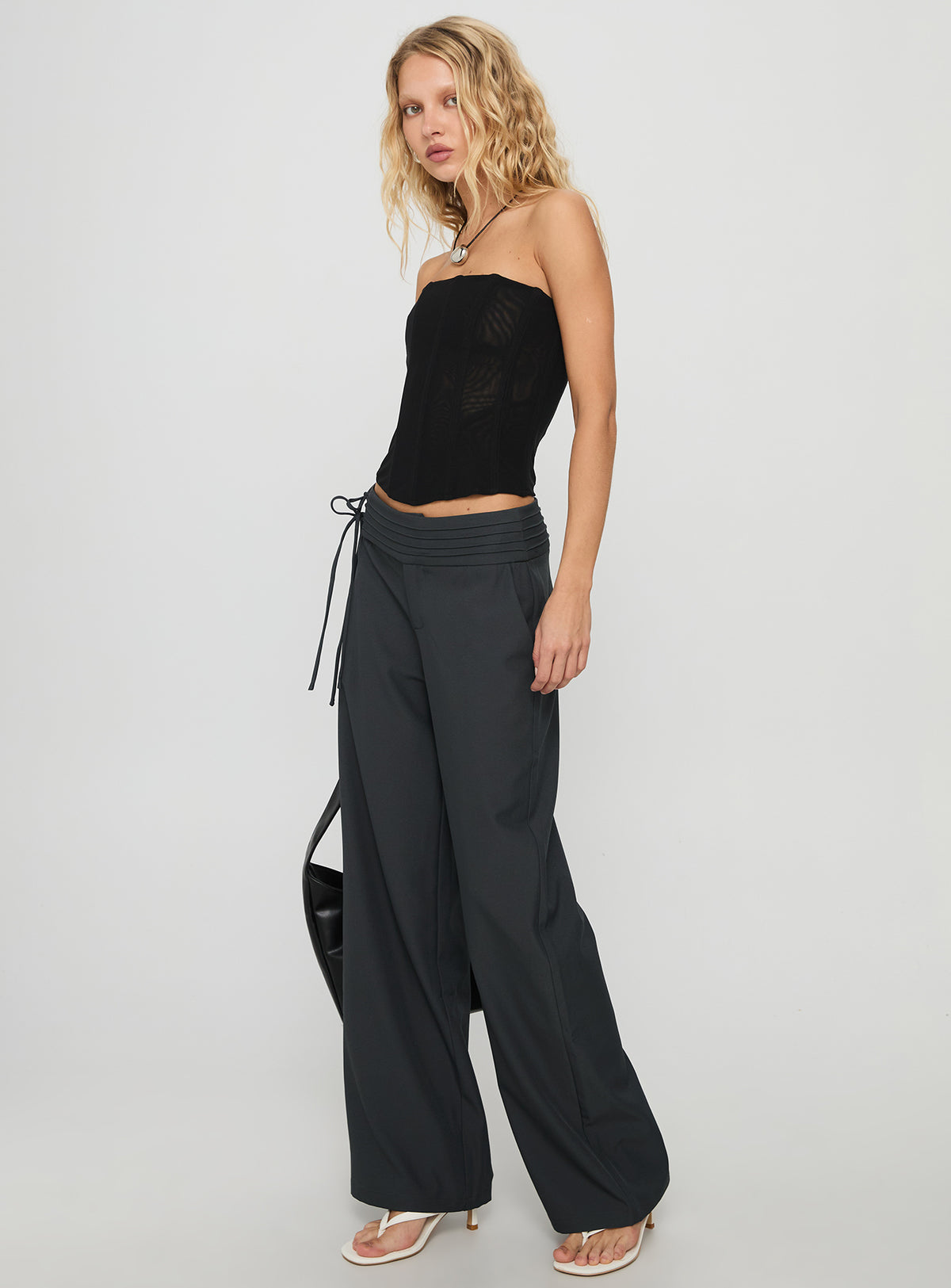 Good Riddance Pleat Tie Slouch Pants Charcoal Tall