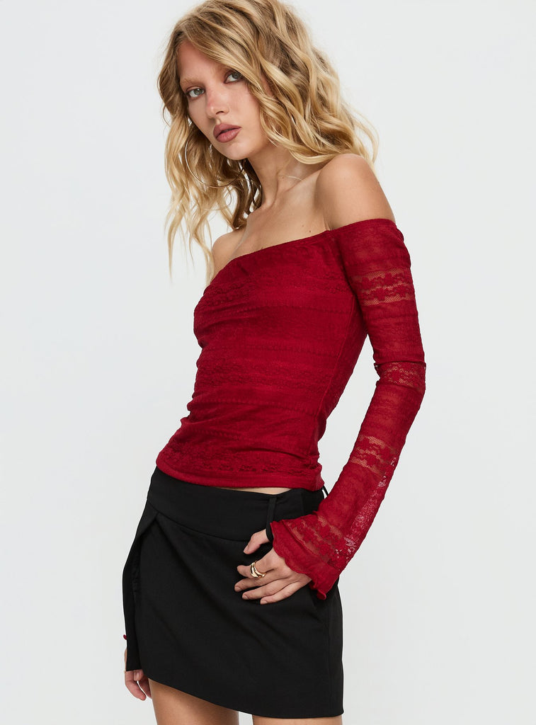 Deyci Lace Off Shoulder Top Red | Princess Polly