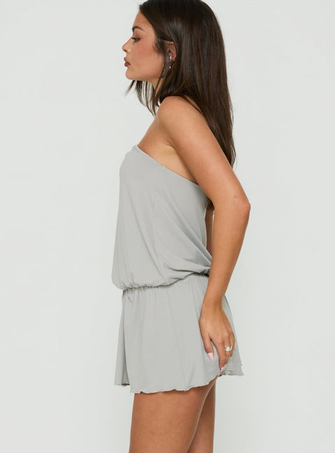Roksy Tie Neck Drapey Romper Grey