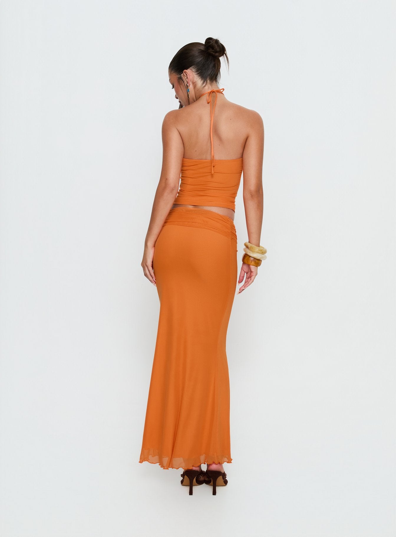 Star Fruit Ruched Waist Maxi Skirt | Orange | Womens Star Fruit Ruched Waist Maxi Skirt | Orange | Womens