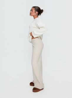 side view of model wearing Princess Polly Shinead Cuffed Pants White High Rise Pants 