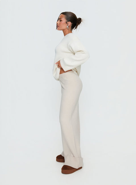 side view of model wearing Princess Polly Shinead Cuffed Pants White High Rise Pants 