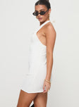 side view of model wearing Princess Polly Allia Mini Dress White V-Neck 