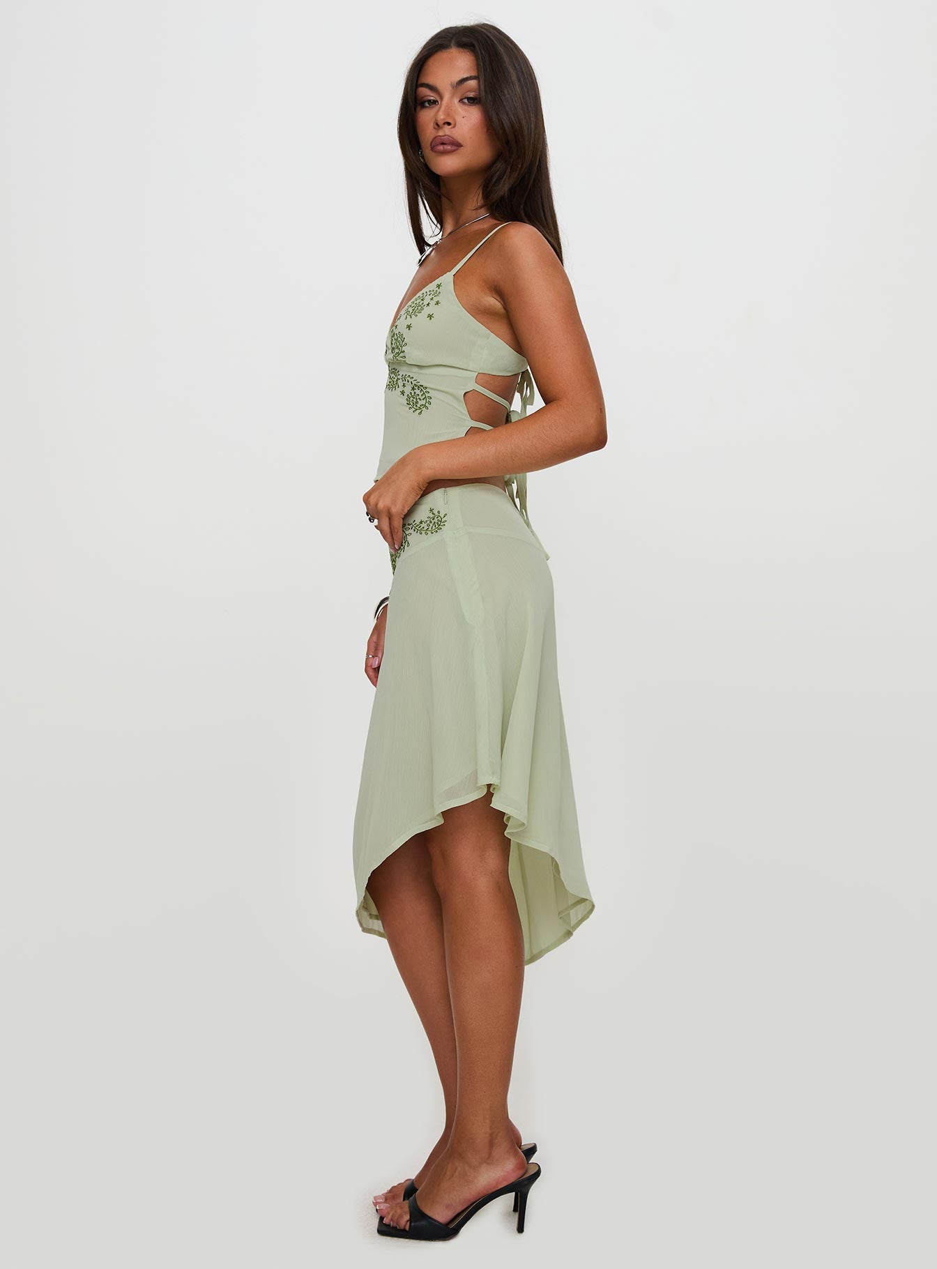 Pappilion Asymmetrical Midi Skirt Sage Petite | Princess Polly