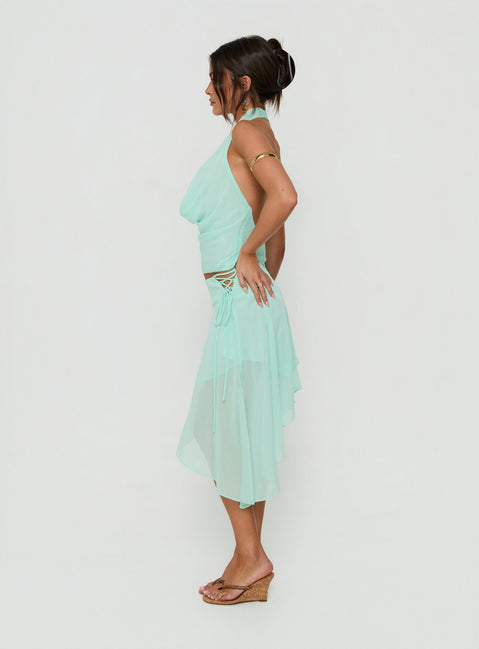 Evaleine Asymmetrical Chiffon Midi Skirt Blue