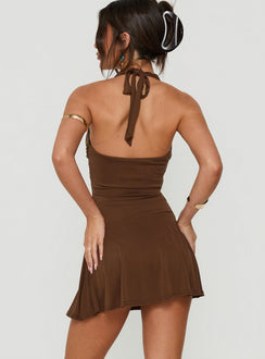 Novana Ruched Front Halter Playsuit Brown