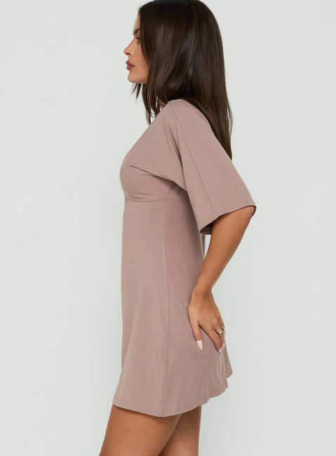 Reyya 3/4 Sleeve V Neck Mini Dress Taupe