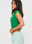 side view of model wearing Princess Polly Californian Girl Tee Green / Yellow Short Sleeves Crew Neck 