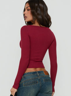 Baseline Rib Scoop Neck Long Sleeve Reversible Top Cherry Lacquer