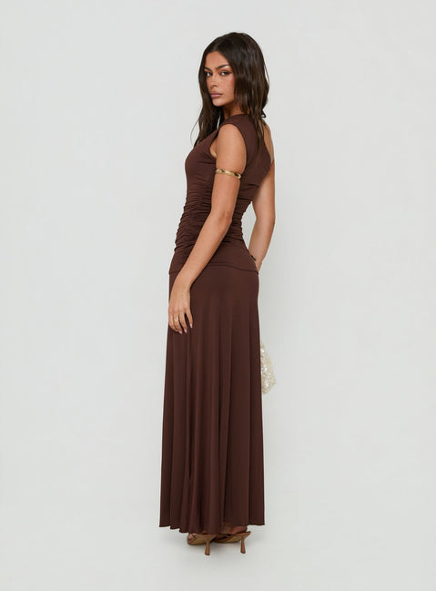 Gwenneth One Shoulder Maxi Dress Chocolate