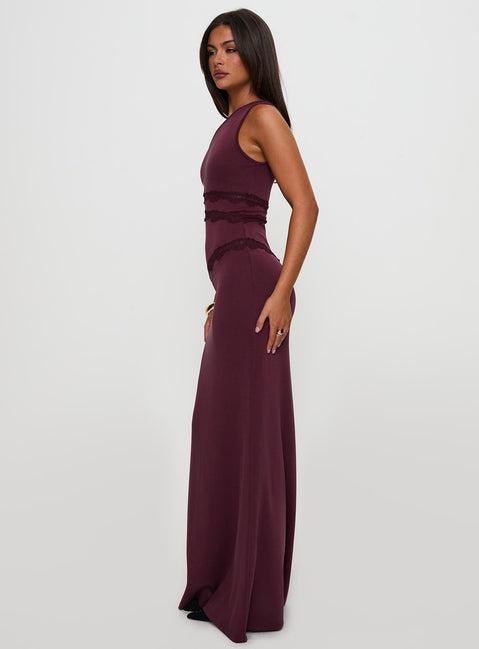 Ultraviolet One Shoulder Lace Maxi Dress Wine | Princess Polly Ultraviolet One Shoulder Lace Maxi Dress Wine | Princess Polly