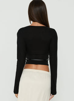Vallentina V Neck Batwing Long Sleeve Top Black