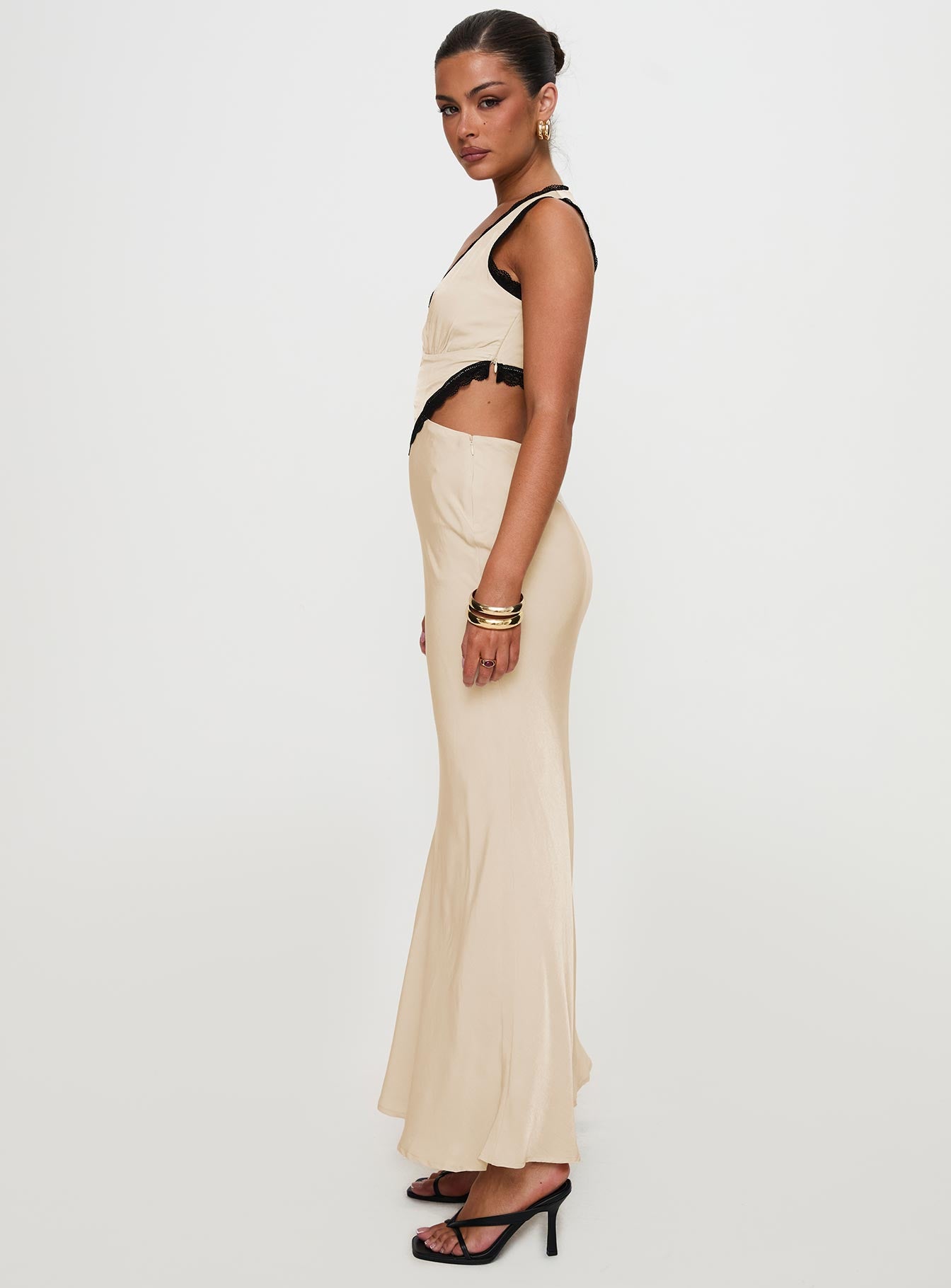 Keila Lace Trim Maxi Dress Cream / Black | Princess Polly Keila Lace Trim Maxi Dress Cream / Black | Princess Polly