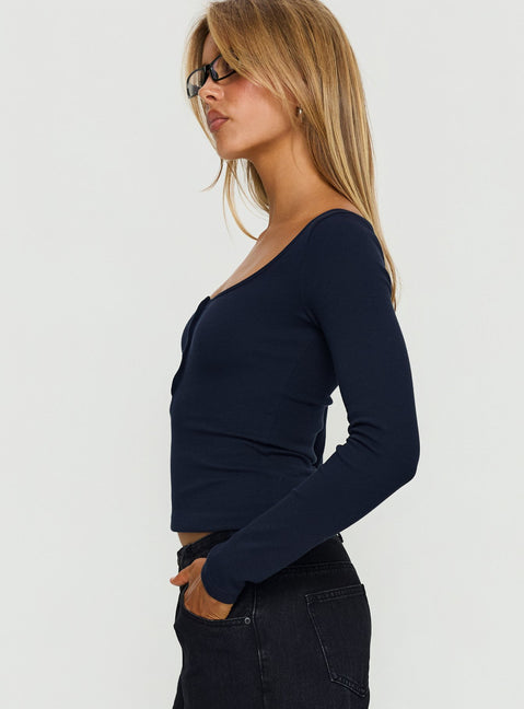 Keslie Long Sleeve Henley Top Navy